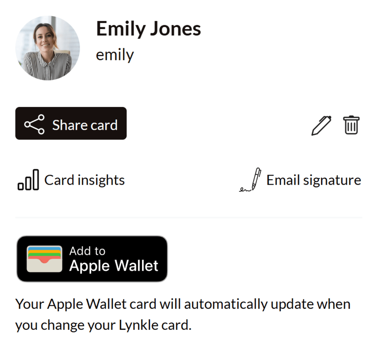 Add digital business card to Apple Wallet button in Lynkle dashboard