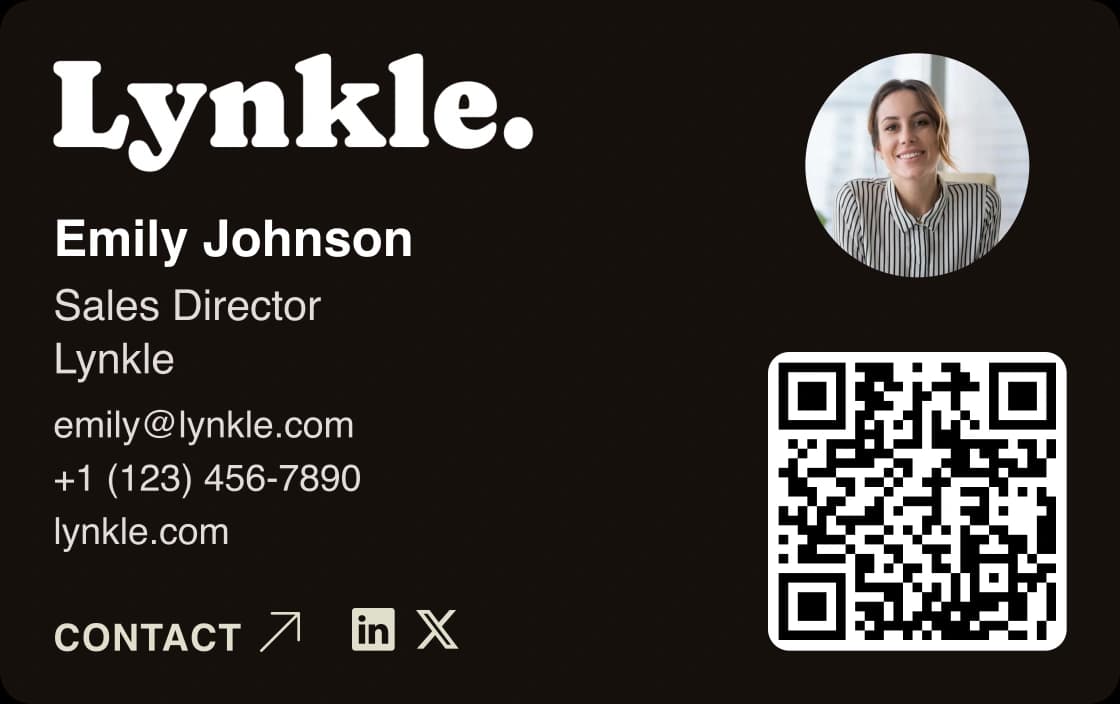 Complete signature with Emily's portrait, Lynkle logo, and contact details