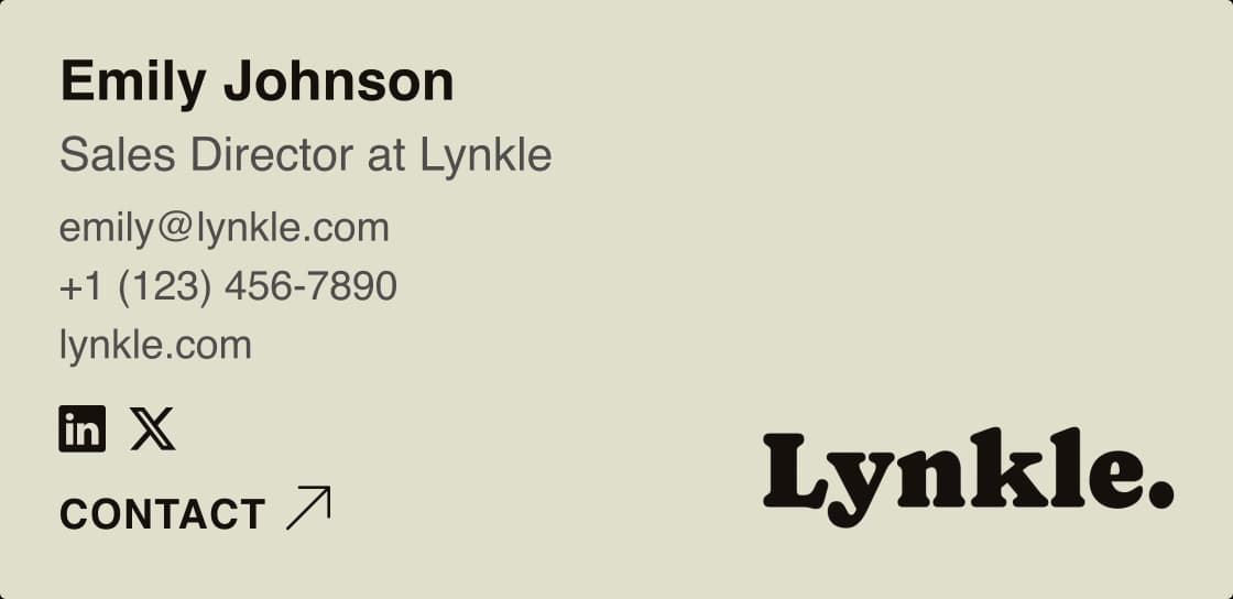 Elegant email signature with Emily's email, phone, and website on an accent background