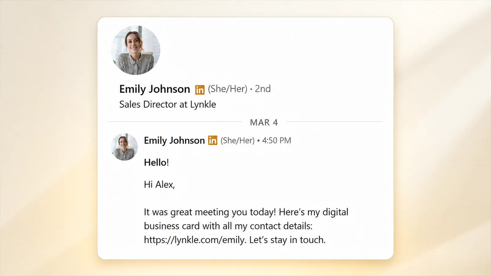 Share your Lynkle digital business card link in a LinkedIn direct message