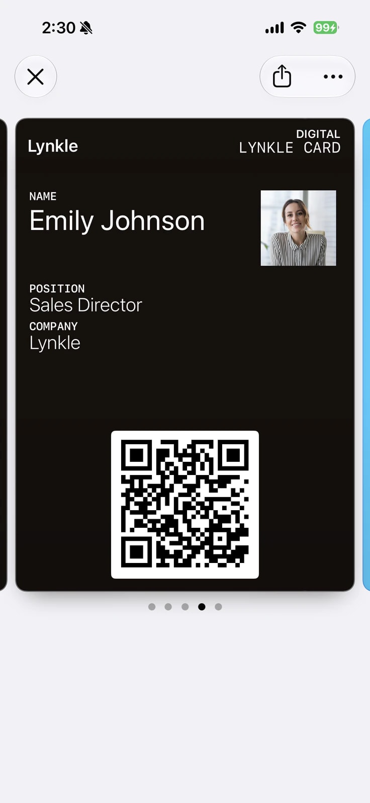Lynkle digital business card in Apple Wallet on iPhone