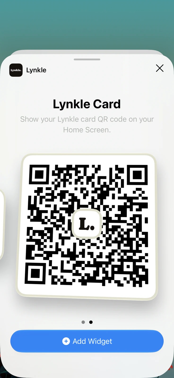 Native Lynkle Card widget selector on iPhone Home Screen