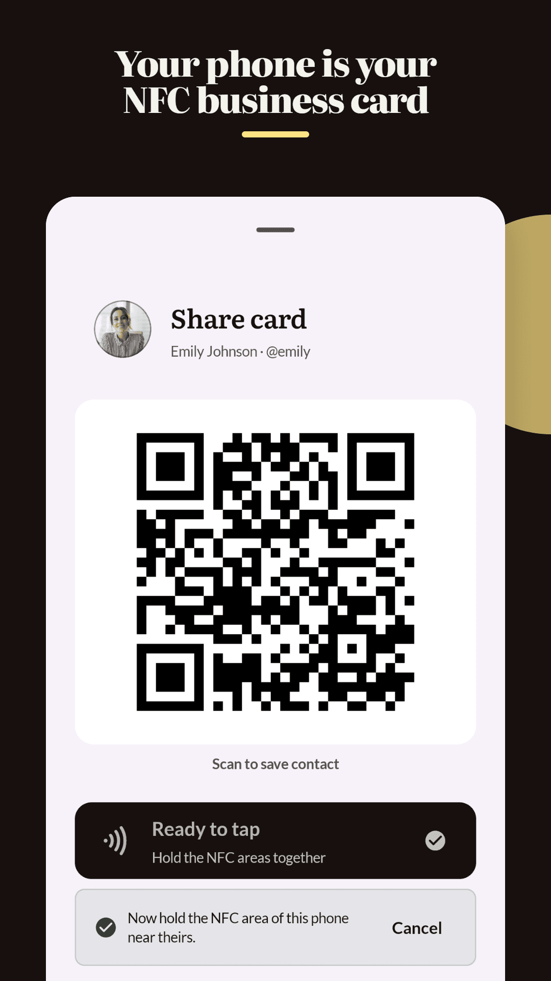 Lynkle Android app ready to share a digital business card with NFC Tap to Share