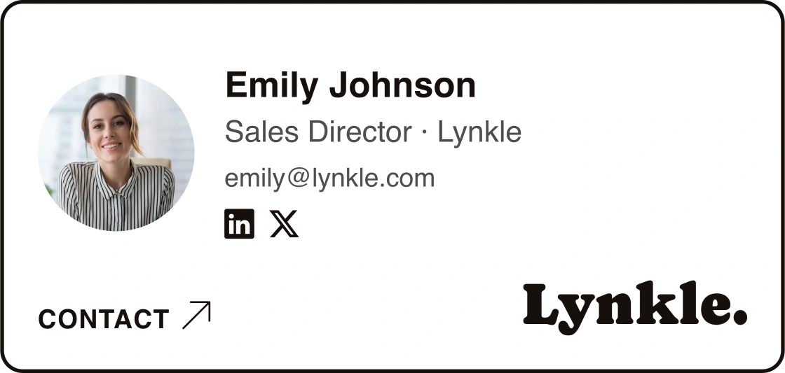 Compact email signature for Emily Johnson with Lynkle branding